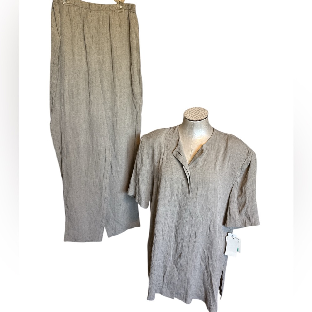 Vintage MAren Petite Women’s Tan Button Down Shirt Lightweight Top & Pant 16